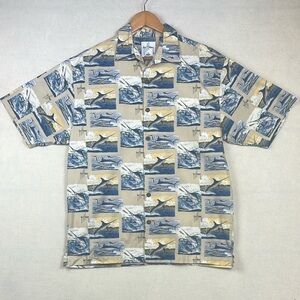 Guy Harvey Size Medium Casual Button Shirt Swordfish Fishing Novelty Print